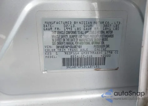 2013 Nissan Sentra Sl z USA, uszkodzony, nr VIN 3N1AB7AP1DL687181